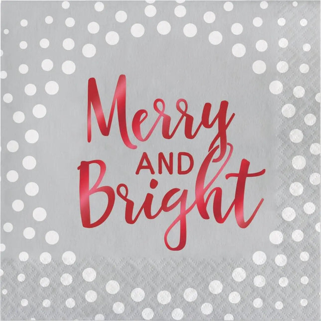 Holiday Sparkle & Shine Silver Merry & Bright Lunch Napkins - Party Expo