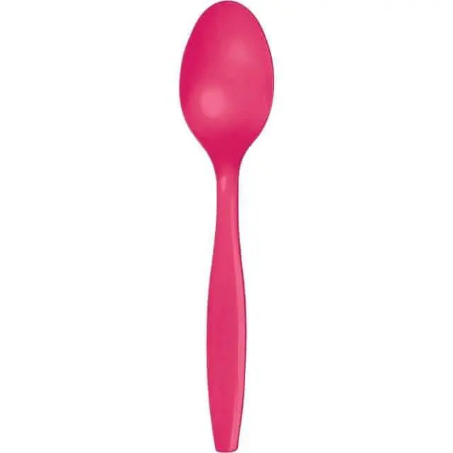 Hot Magenta Plastic Spoons - Party Expo