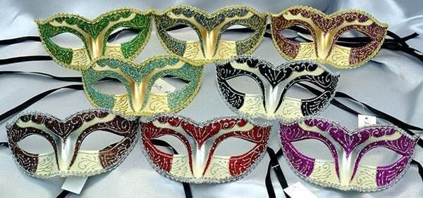 Ivory Colored Glitter Mask Assorted - Party Expo