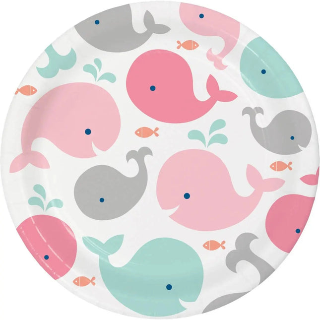 Lil' Spout Baby Whale - 9" Dinner Plates - Pink (8ct) Party Expo  