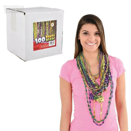 Mardi Gras Bead Necklace Assortment (100pcs) - Party Expo