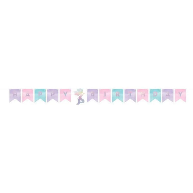 Mermaid Shine Iridescent Shaped Happy Birthday Banner withTwine - Party Expo