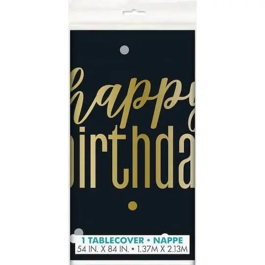 Metallic Happy Birthday Plastic Tablecover - Party Expo