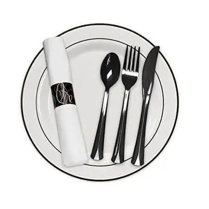 Napkin Roll with Fork, Knife, Spoon - Black (25ct) - Party Expo