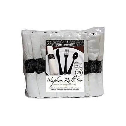 Napkin Roll with Fork, Knife, Spoon - Black (25ct) - Party Expo