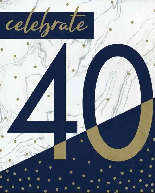 Navy & Gold Milestone 40th Birthday Lunch Napkins (16ct) Party Expo  