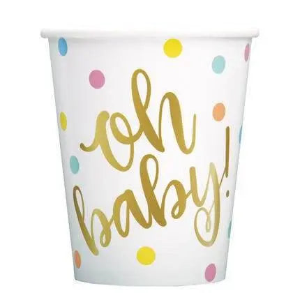 Oh Baby - 9oz Gold Baby Shower Paper Cups (8ct) - Party Expo