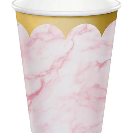 Oh Baby - 9oz Pink Marble Plastic Cups (8ct) - Party Expo
