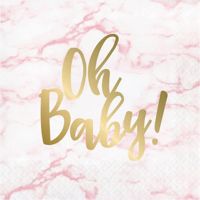 Oh Baby - Pink Marble Lunch Napkins (16ct) - Party Expo