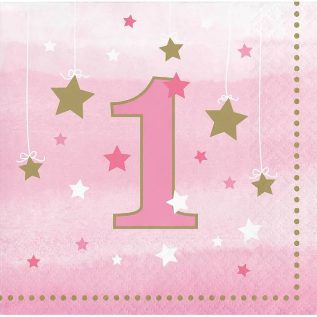 One Little Star Girl - 1st Birthday Beverage Napkins (16ct) - Party Expo