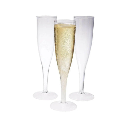 One Piece Plastic Champagne Flutes Box Set - Clear (25pcs) - Party Expo