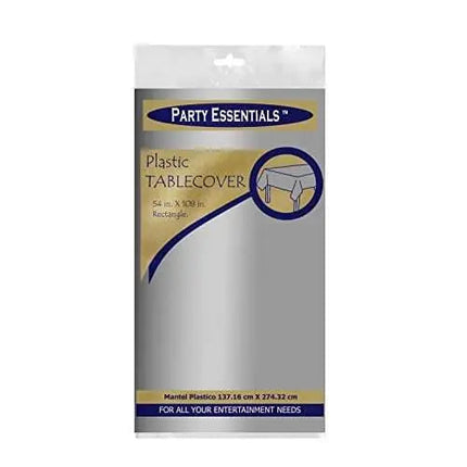 Party Essentials Heavy Duty Plastic Tablecover - Silver (54x108) - Party Expo