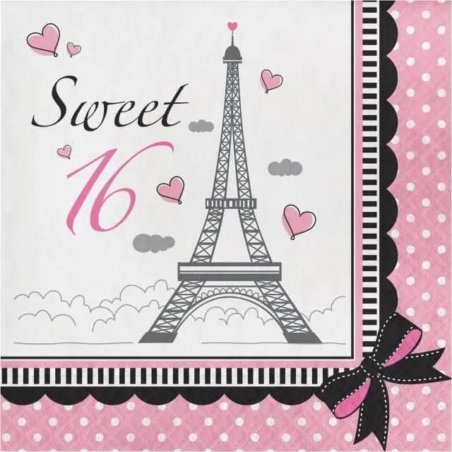 Party In Paris Sweet 16 Lunch Napkins - Party Expo