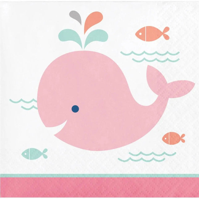 Pink Baby Whale Beverage Napkins (16ct) - Party Expo
