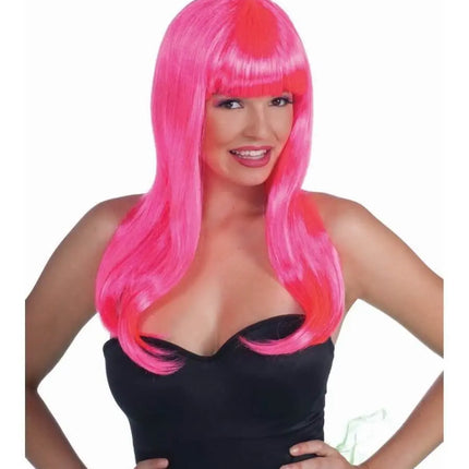 Pink Neon Long Wig - One Size - Party Expo