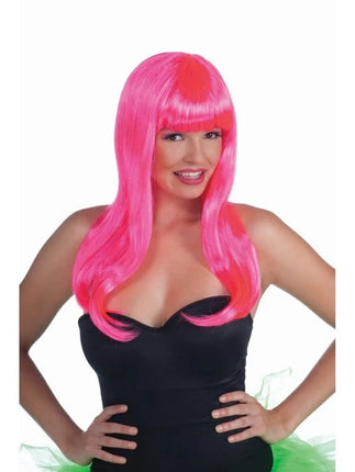 Pink Neon Long Wig - One Size - Party Expo