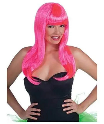 Pink Neon Long Wig - One Size - Party Expo