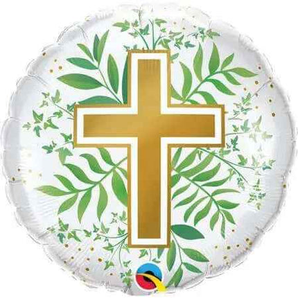 Qualatex - 18" Golden Cross & Greenery Mylar Balloon - #50 Party Expo  