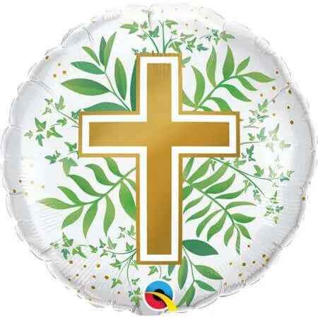 Qualatex - 18" Golden Cross & Greenery Mylar Balloon - #50 Party Expo  
