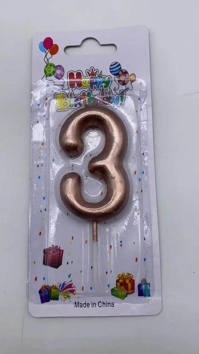 Rose Gold Birthday Candle - #3 - Party Expo