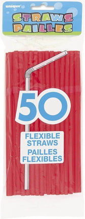 Ruby Red Flex Straws (50ct) - Party Expo