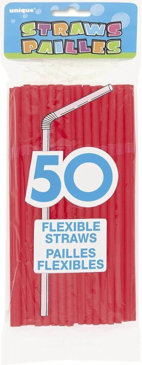 Ruby Red Flex Straws (50ct) - Party Expo