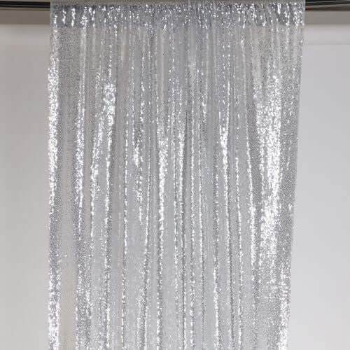 Sequin Backdrop Curtain Silver 5ft. x 10ft. - Party Expo