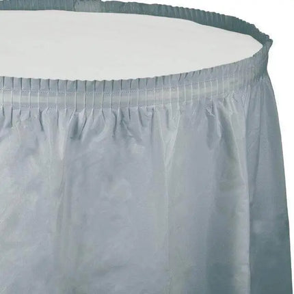 Shimmering Silver Plastic Table Skirt - Party Expo