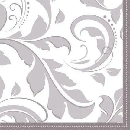 Silver Elegant Scroll Beverage Napkins (16ct) - Party Expo