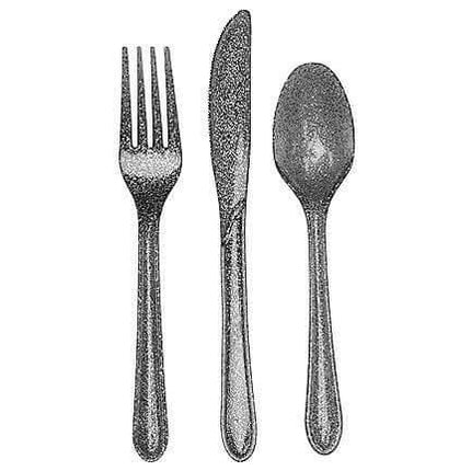 Silver Glitter Glitz Silver Cutlery Assorted - Party Expo
