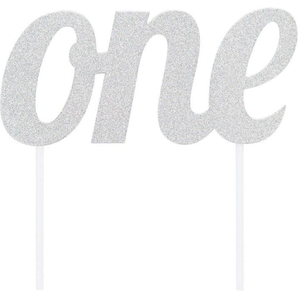 Silver Glitter 'One' Cake Topper - Party Expo