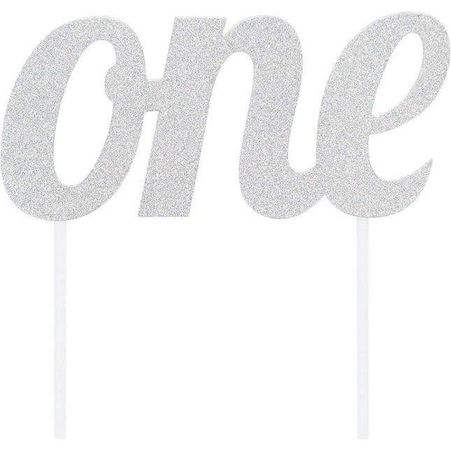 Silver Glitter 'One' Cake Topper - Party Expo