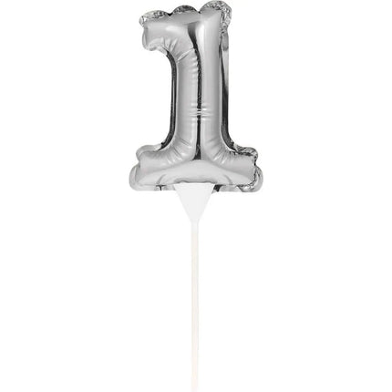 Silver Number '1' Self-Inflating Balloon Cake Topper - Party Expo