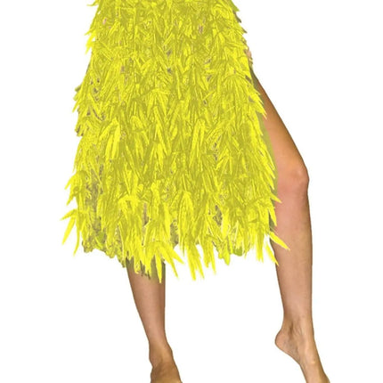Summer Fabric Leaf Luau Party Hula Skirt - Yellow (26L) - Party Expo