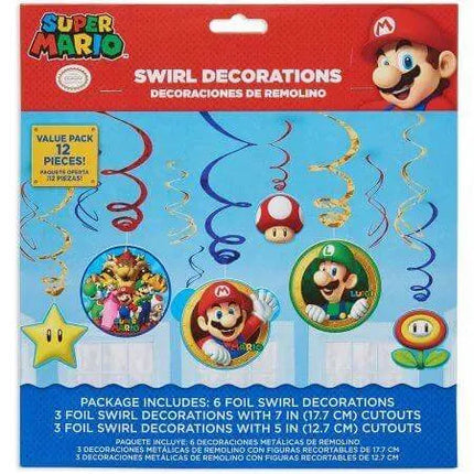 Super Mario - Swirl Paper Decorations (12ct) - Party Expo