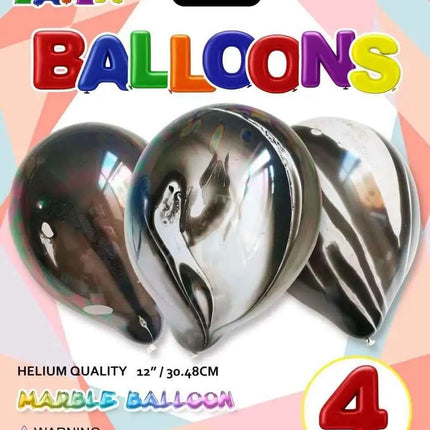Trico - 12" Marble Agate Latex Balloons - Black & White (4ct) Party Expo  