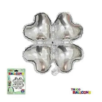 Trico - 18" 4-Leaf Clover Mylar Balloon - Silver (1ct) Party Expo  