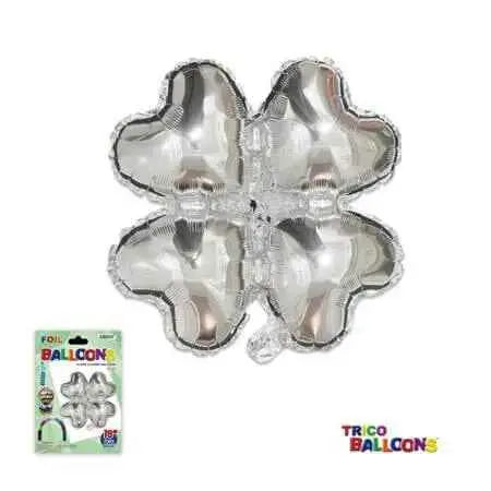Trico - 18" 4-Leaf Clover Mylar Balloon - Silver (1ct) Party Expo  