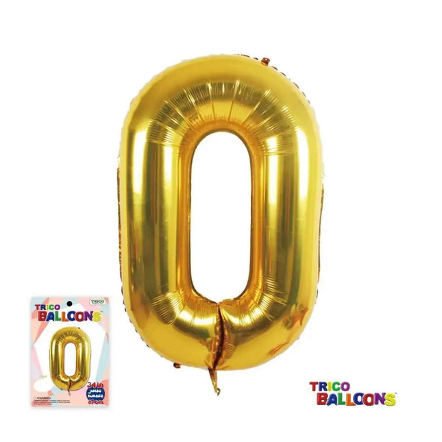 Trico - 34" Number '0' Mylar Balloon - Gold Party Expo  