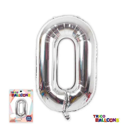 Trico - 34" Number '0' Mylar Balloon - Silver Party Expo  