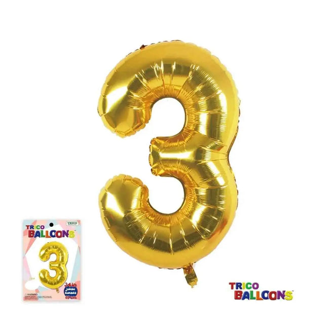 Trico - 34" Number '3' Mylar Balloon - Gold Party Expo  