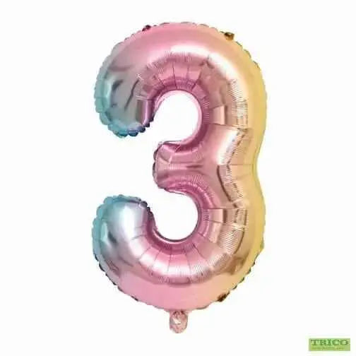 Trico - 34" Number '3' Mylar Balloon - Rainbow Party Expo  