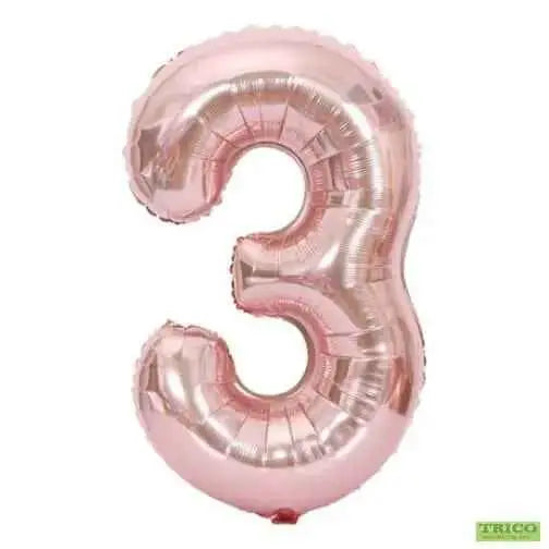 Trico - 34" Number '3' Mylar Balloon - Rose Gold Party Expo  