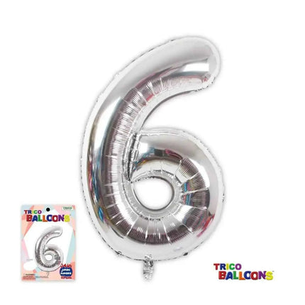 Trico - 34" Number '6' Mylar Balloon - Silver Party Expo  