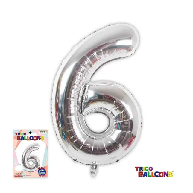 Trico - 34" Number '6' Mylar Balloon - Silver Party Expo  