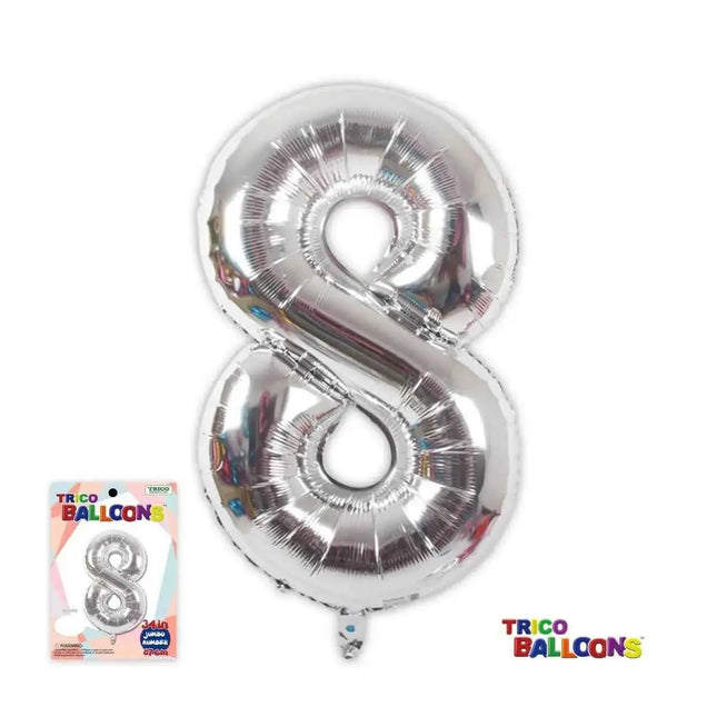 Trico - 34" Number '8' Mylar Balloon - Silver Party Expo  