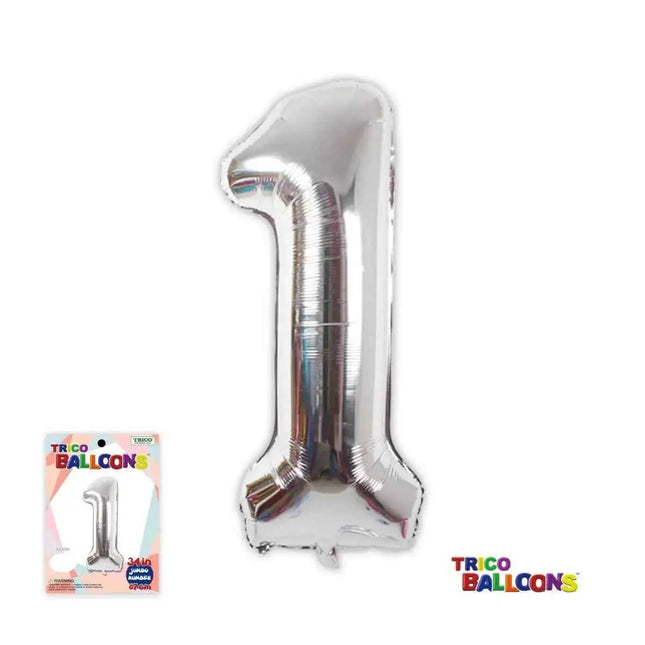 Trico  34" #1 Jumbo Number Balloon - Silver Party Expo  