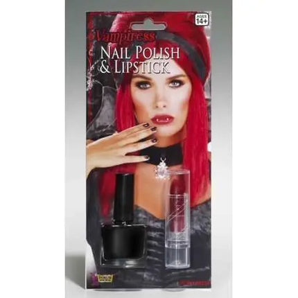 Vampiress Black Nail Polish & Lipstick Costume Makeup Set - Party Expo