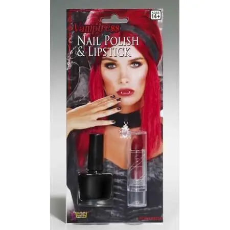 Vampiress Black Nail Polish & Lipstick Costume Makeup Set - Party Expo