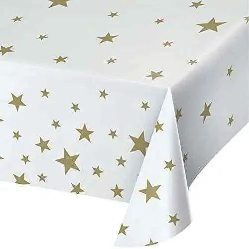 White & Gold Plastic Tablecover with Stars (1ct) Party Expo  